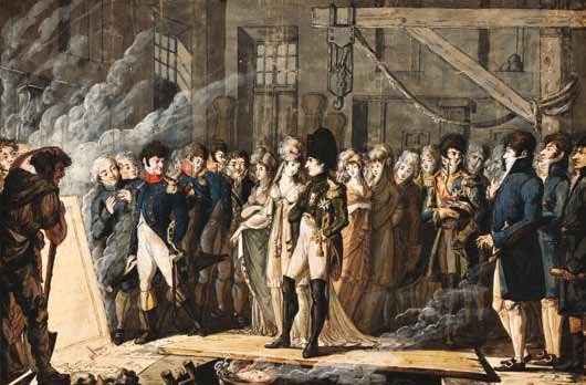 ÉCOLE FRANÇAISE - NAPOLÉON ET MARIE-LOUISE VISITANT UNE FONDERIE LE 7 NOVEMBRE 1811 À LIÈGE